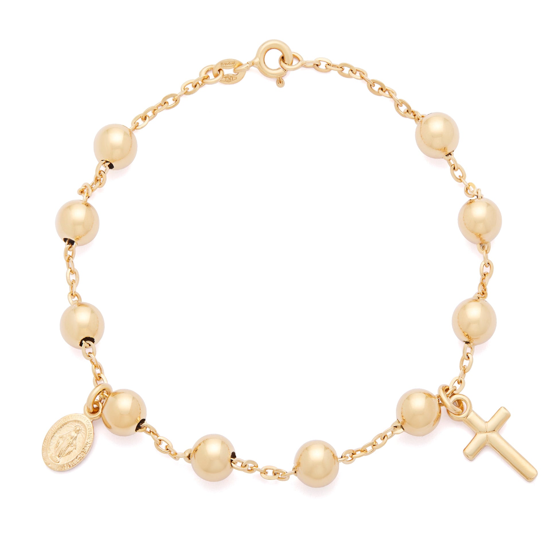 MONDO CATTOLICO ROMA Bracelet 20 cm (7.87 in) / 6 mm (0.24 in) Yellow Gold Rosary Bracelet with Miraculous Medal and Cross Pendants