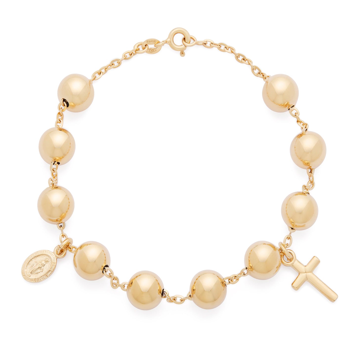 MONDO CATTOLICO ROMA Bracelet 20 cm (7.87 in) / 8 mm (0.31 in) Yellow Gold Rosary Bracelet with Miraculous Medal and Cross Pendants