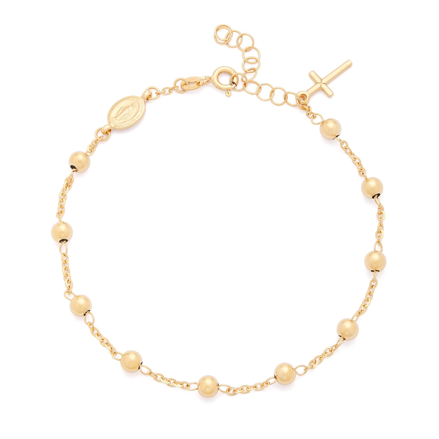 Mondo Cattolico Bracelet Yellow Gold Rosary Bracelet with Miraculous Medal and Pendant Cross