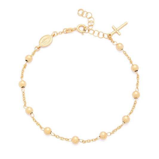 Mondo Cattolico Bracelet Yellow Gold Rosary Bracelet with Miraculous Medal and Pendant Cross