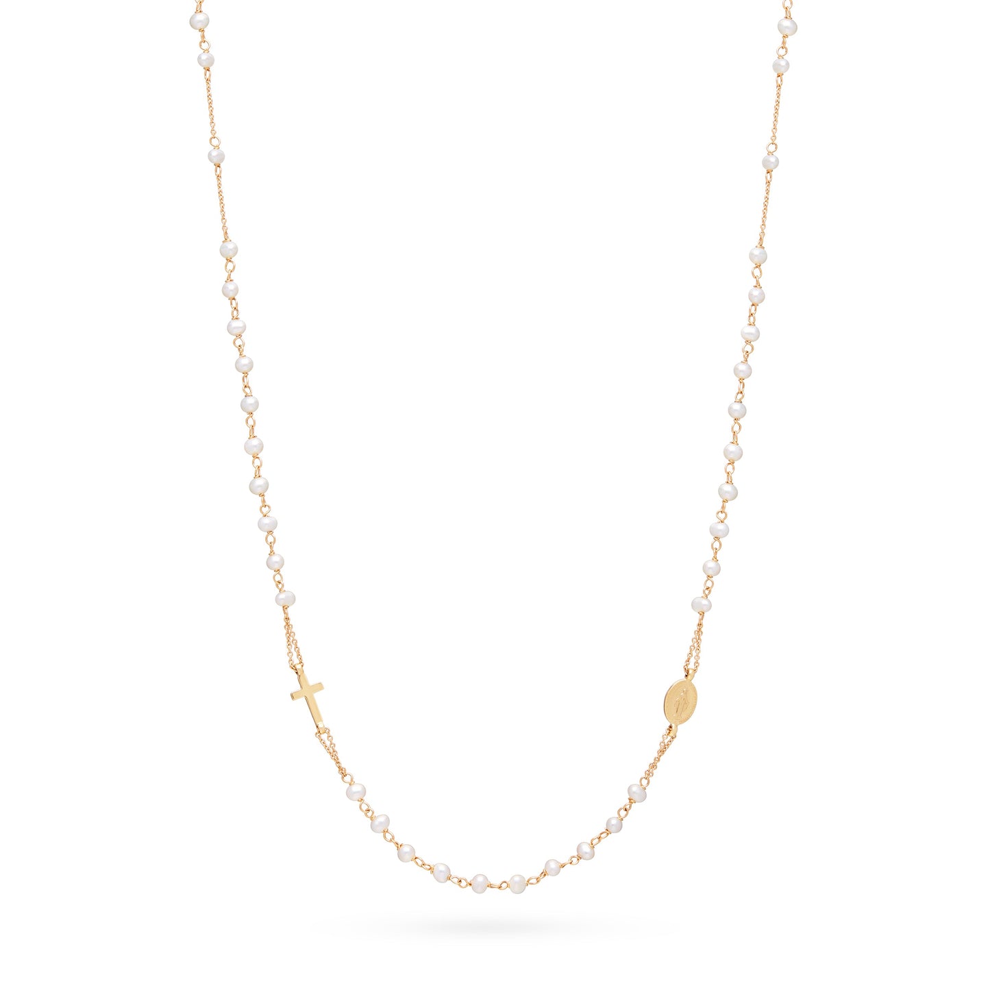 MONDO CATTOLICO ROMA Necklaces 48 cm (18.90 in) / 3 mm (0.12 in) Yellow Gold Rosary Necklace with White Pearl Beads