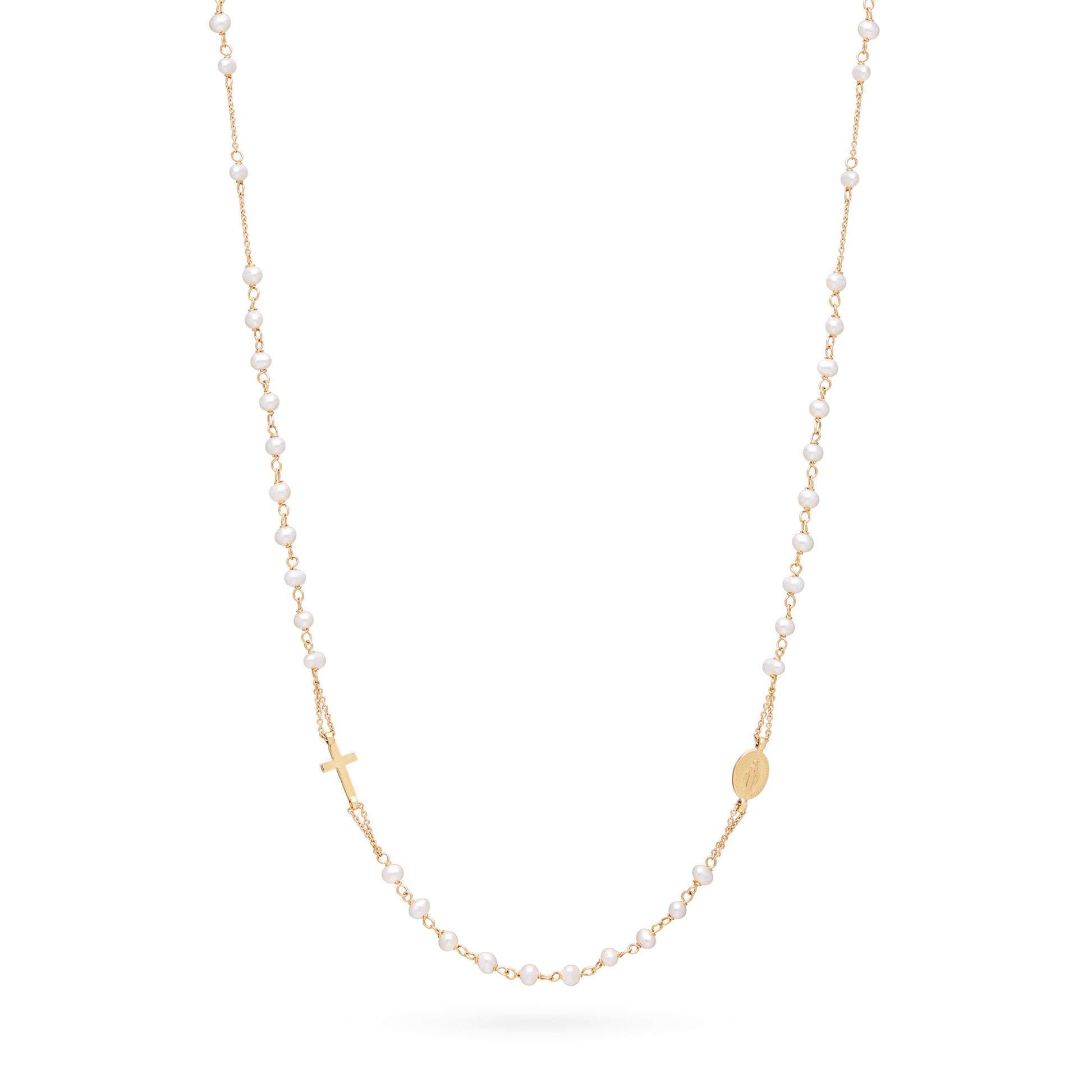 MONDO CATTOLICO ROMA Necklaces 48 cm (18.90 in) / 3 mm (0.12 in) Yellow Gold Rosary Necklace with White Pearl Beads