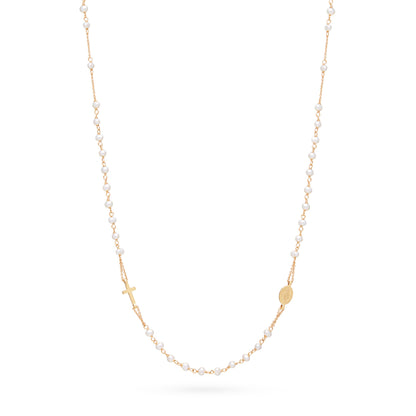 MONDO CATTOLICO ROMA Necklaces 48 cm (18.90 in) / 3 mm (0.12 in) Yellow Gold Rosary Necklace with White Pearl Beads