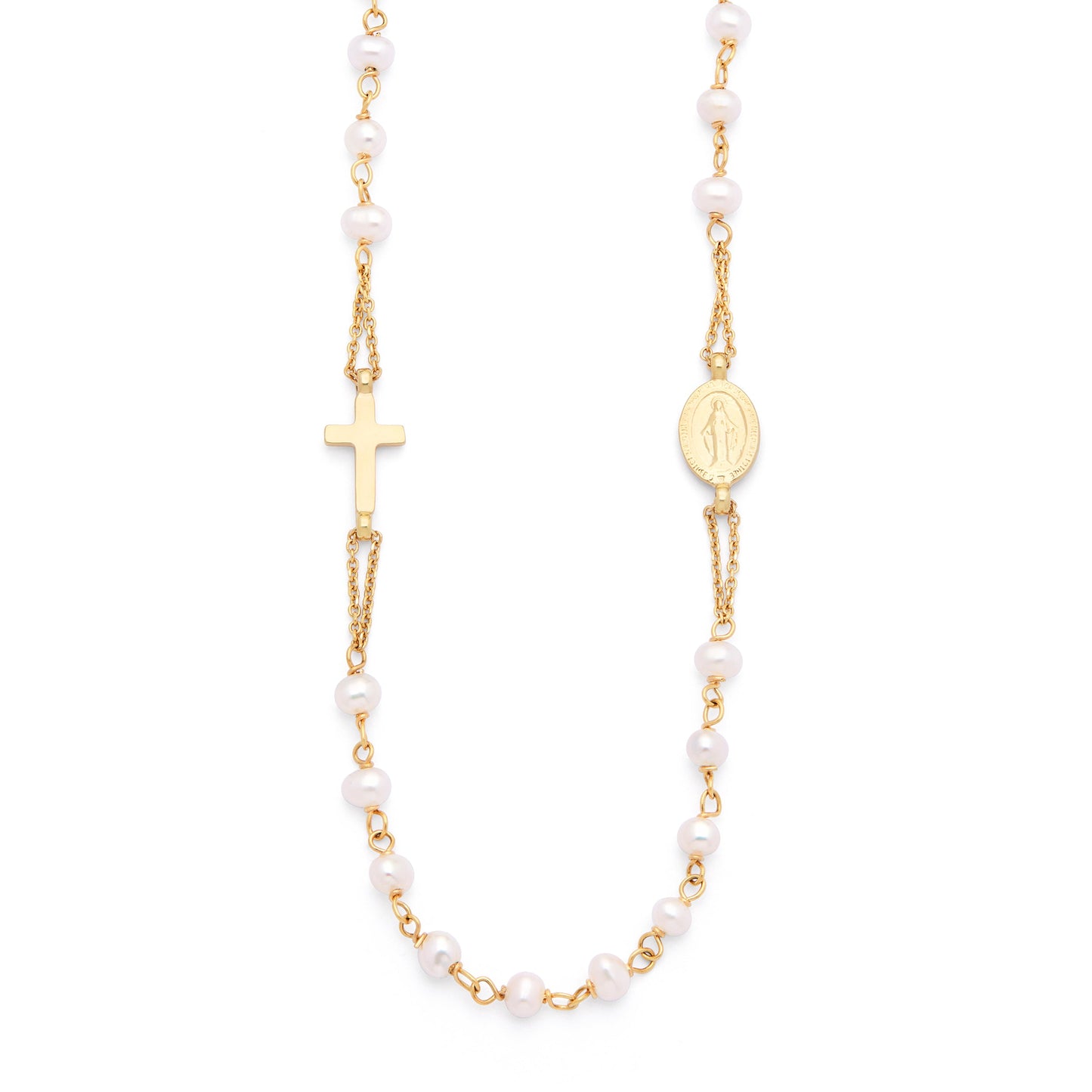 MONDO CATTOLICO ROMA Necklaces 48 cm (18.90 in) / 3 mm (0.12 in) Yellow Gold Rosary Necklace with White Pearl Beads