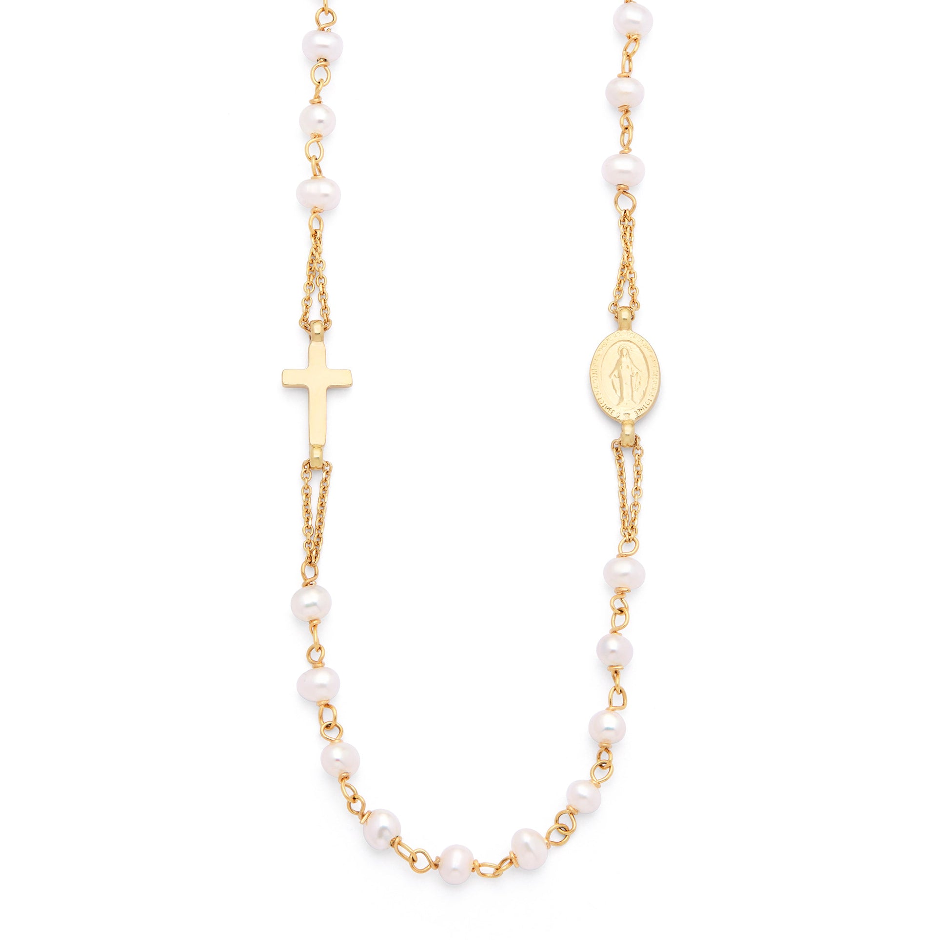 MONDO CATTOLICO ROMA Necklaces 48 cm (18.90 in) / 3 mm (0.12 in) Yellow Gold Rosary Necklace with White Pearl Beads